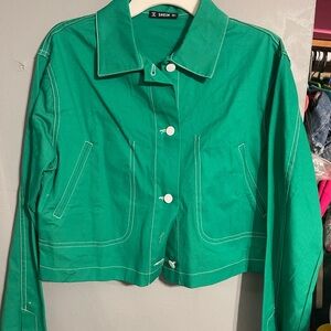 SHEIN Green Utility Jacket with Contrast Stitching